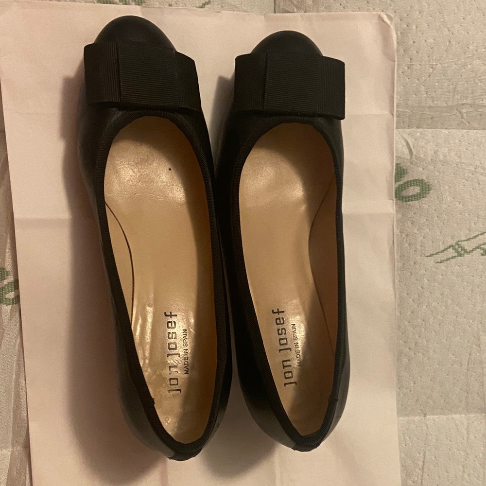Ion Josef Black Leather Bow Ballet Flats